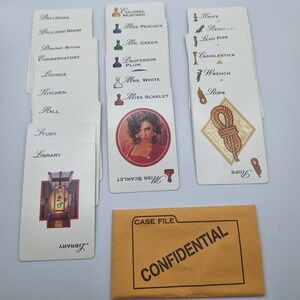 Vintage Hasbro Clue Board Game Replacement Cards and Case File Envelope 1998